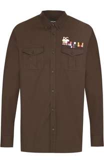 Хлопковая рубашка с воротником button down и декоративными брошами Dsquared2