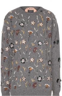 Удлиненный пуловер свободного кроя с декоративной вышивкой No. 21