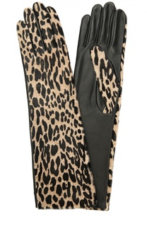Кожаные перчатки с леопардовым принтом Agnelle