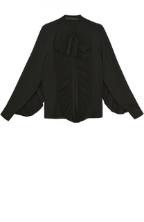 Шелковая блуза с воротником аскот и плиссированными оборками Elie Saab