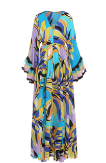 Шелковое платье с V-образным вырезом и ярким принтом Emilio Pucci