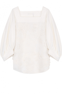 Хлопковый топ с кружевной отделкой и укороченным рукавом Chloé