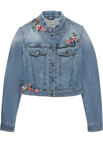 Укороченная куртка из денима с вышивками и бахромой Ermanno Scervino