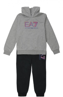 Хлопковый спортивный костюм с контрастной надписью Ea 7