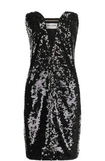Платье-бюстье с V-образным вырезом и пайетками Saint Laurent
