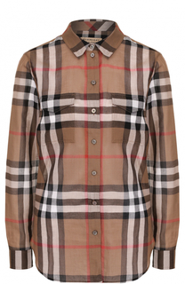 Хлопковая блуза прямого кроя в клетку Burberry