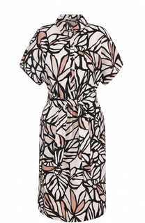 Платье-рубашка с поясом и цветочным принтом BOSS