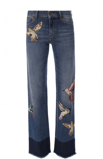 Расклешенные джинсы с потертостями и нашивками REDVALENTINO