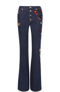 Расклешенные джинсы с завышенной талией и яркими нашивками Sonia Rykiel