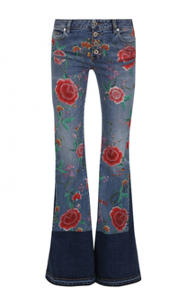 Расклешенные джинсы с разрезами и цветочным принтом Roberto Cavalli