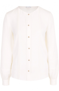 Шелковая блуза прямого кроя с круглым вырезом Oscar de la Renta