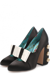 Атласные туфли Luna на декорированном каблуке Gucci