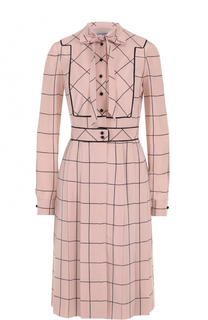 Шелковое платье-рубашка в клетку Valentino