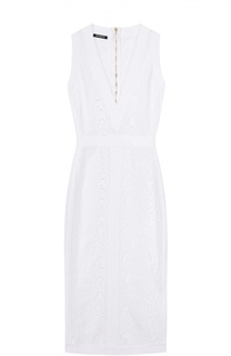 Платье-футляр с V-образным вырезом и перфорацией Balmain