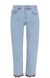Укороченные джинсы прямого кроя с отделкой Forte Couture
