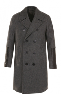 Шерстяное двубортное пальто с отделкой из натуральной кожи Neil Barrett