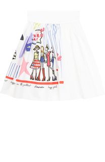 Хлопковая юбка свободного кроя с принтом и широким поясом Simonetta