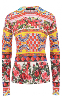 Шелковый пуловер с круглым вырезом и ярким принтом Dolce &amp; Gabbana