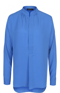 Шелковая блуза свободного кроя с воротником-стойкой Polo Ralph Lauren