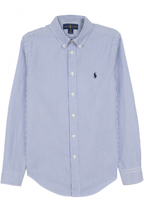Хлопковая рубашка в полоску с логотипом бренда Polo Ralph Lauren