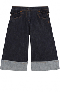 Укороченные джинсы свободного кроя с отворотами и оборкой Fendi Roma