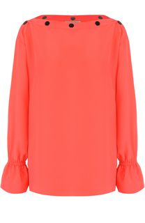 Шелковый топ с вырезом-лодочка и длинным рукавом Emilio Pucci