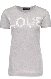 Удлиненная футболка с кружевной надписью Dolce &amp; Gabbana