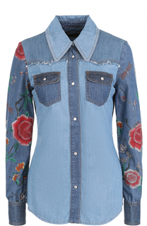 Джинсовая приталенная блуза с декорированными рукавами Roberto Cavalli
