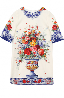 Шелковое платье прямого кроя с принтом Dolce &amp; Gabbana