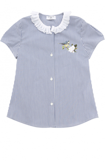 Хлопковая блуза с аппликациями и оборкой Monnalisa