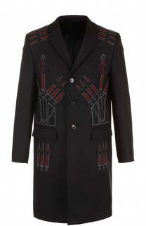Шерстяное однобортное пальто с вышивкой Valentino