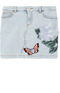 Мини-юбка из денима с цветочной аппликацией и вышивкой Dolce &amp; Gabbana