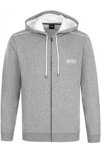 Хлопковая толстовка на молнии с капюшоном BOSS