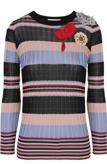 Пуловер фактурной вязки в контрастную полоску с цветочной отделкой Valentino