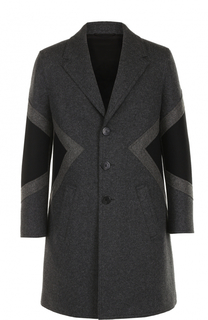 Шерстяное однобортное пальто с контрастной отделкой Neil Barrett