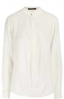 Шелковая блуза прямого кроя с воротником-стойкой Windsor