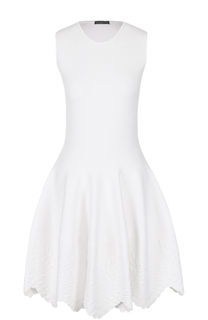 Приталенное мини-платье с фактурной отделкой подола Alexander McQueen