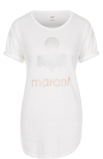 Льняная футболка с логотипом бренда Isabel Marant Etoile