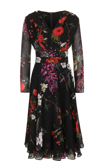 Приталенное шелковое платье с цветочным принтом Escada