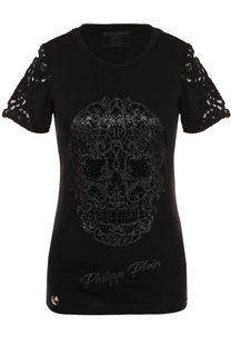 Приталенная футболка с кружевной отделкой Philipp Plein
