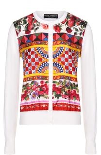 Шелковый кардиган с вязаными рукавами и ярким принтом Dolce &amp; Gabbana