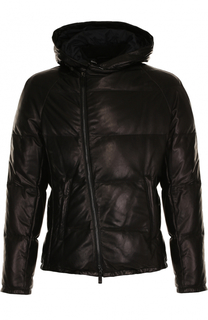 Утепленная кожаная куртка на молнии с капюшоном Giorgio Armani