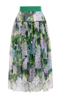 Шелковая юбка с цветочным принтом и кружевной отделкой Dolce &amp; Gabbana