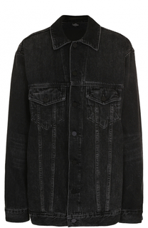 Удлиненная джинсовая куртка с потертостями Denim X Alexander Wang