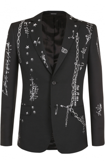 Однобортный приталенный пиджак с вышивкой Alexander McQueen