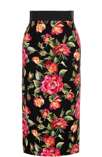 Юбка-карандаш с разрезом и цветочным принтом Dolce &amp; Gabbana