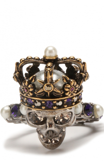 Кольцо с черепом с кристаллами Swarovski и жемчужинами Alexander McQueen