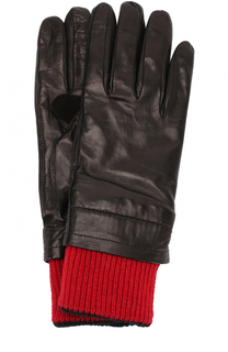 Кожаные перчатки с контрастными шерстяными манжетами Ami