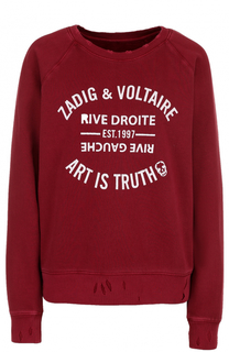 Хлопковый свитшот с принтом и потертостями Zadig&amp;Voltaire