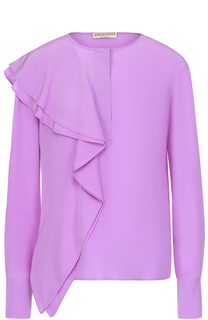 Шелковый топ с длинным рукавом и оборкой Emilio Pucci